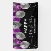 50e Verjaardag Paarse Zilveren Ballonnen Banner (Verticaal)