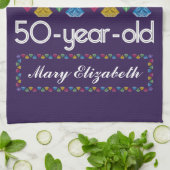 50e verjaardag Pareltjes Paars met de meest verblu Theedoek (Gevouwen)