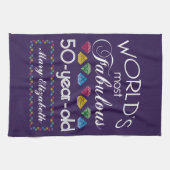 50e verjaardag Pareltjes Paars met de meest verblu Theedoek (Horizontaal)