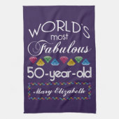 50e verjaardag Pareltjes Paars met de meest verblu Theedoek (Verticaal)