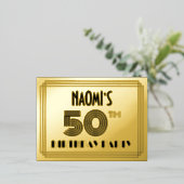 50e verjaardag partij ~ Art Deco Style "50" + naam Folie Uitnodiging Briefkaart (Staand Voorkant)