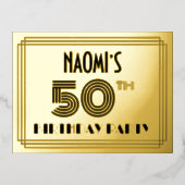 50e verjaardag partij ~ Art Deco Style "50" + naam Folie Uitnodiging Briefkaart (Voorkant)