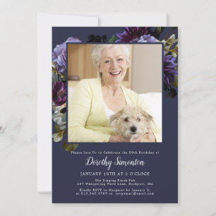 50e Verjaardag Party Foto Moody Paarse Bloemen Kaart