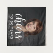 50e verjaardag Party Foto Wit Script Cheers Wandkleed (Voorkant (horizontaal))