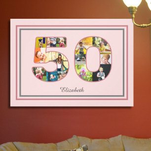 50e verjaardag Party Fotocollage Dusty Blush Roze Canvas Afdruk
