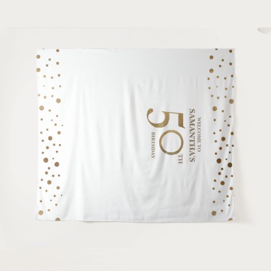 50e Verjaardag Party Goud Wit Confetti achtergrond Wandkleed (Voorkant (horizontaal))