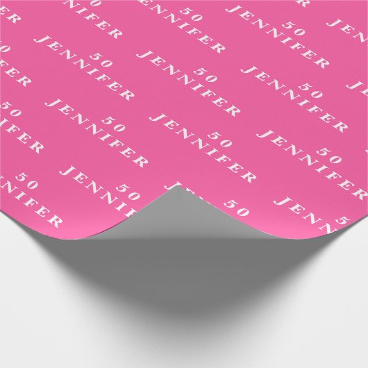 50e verjaardag Party Naam Hot Pink Modern Patroon Cadeaupapier (Hoek)