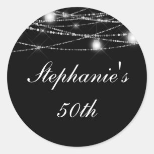 50e verjaardag Party String Lights Jars Zwart Ronde Sticker