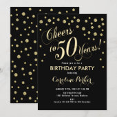 50e verjaardag Party uitnodiging - Goud Zwart (Voorkant / Achterkant)