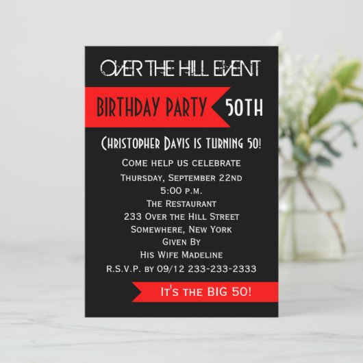 50e verjaardag Party uitnodiging Over de heuvel (Staand voorkant)