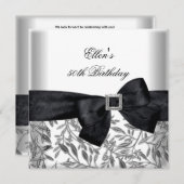 50e Verjaardag Party Wit Zilveren Juweel Black Bow Kaart (Voorkant / Achterkant)