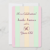 50e verjaardag Pastel gestreept Kaart (Voorkant)