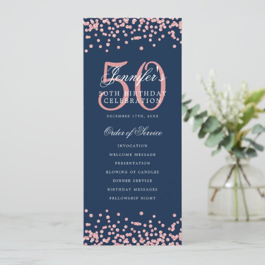 50e verjaardag programma Dank U Roos Gold Navy Blu (Staand voorkant)
