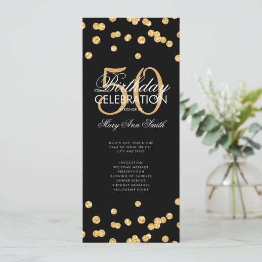 50e verjaardag Programma Gold Glitter met Menu (Staand voorkant)