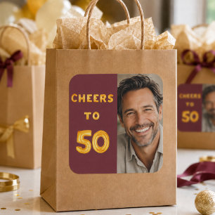 50e verjaardag proost 50 bordeauxrood goud foto vierkante sticker