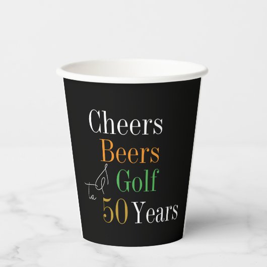 50e verjaardag Proost en Beers Golf Zwart en Goud Papieren Bekers (Voorkant)