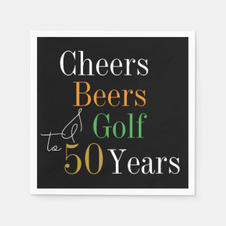 50e verjaardag Proost en Beers Golf Zwart en Goud Servet