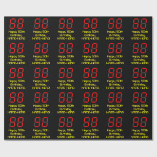 50e verjaardag: Red Digital Clock Style "50" + naa Cadeaupapier