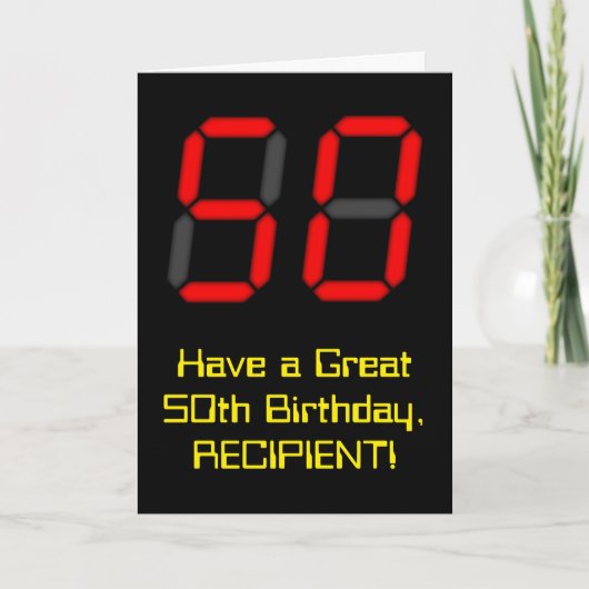 50e verjaardag: Red Digital Clock Style "50" + naa Kaart (Voorkant)
