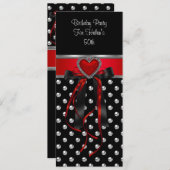 50e verjaardag Red Heart Black Silver Long Kaart (Voorkant / Achterkant)