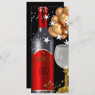  50e verjaardag Red Wine Black Gold Silver Kaart