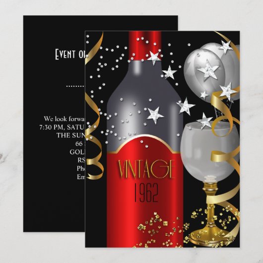 50e verjaardag Red Wine Black Gold Silver Kaart (Voorkant / Achterkant)