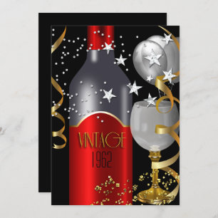  50e verjaardag Red Wine Black Gold Silver Kaart