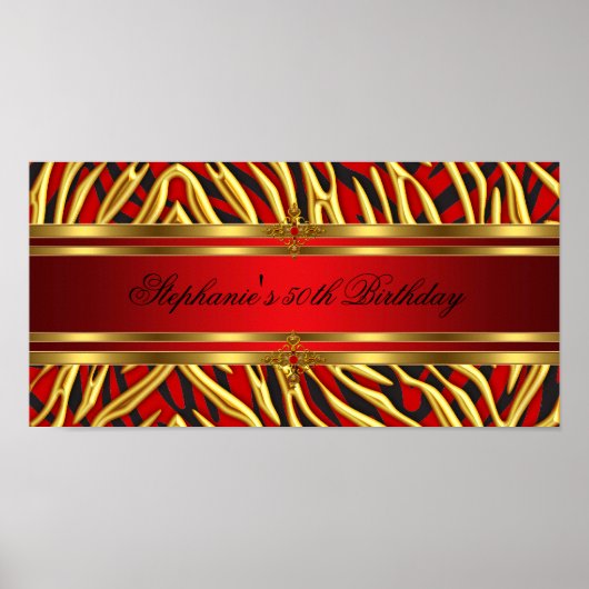 50e verjaardag Red Zebra Gold Black 2 Poster (Voorkant)