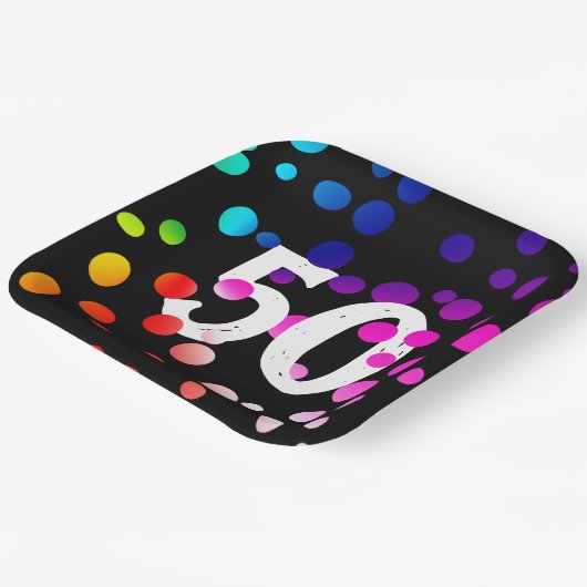 50e verjaardag RegenboogStippen op zwart Papieren Bordje (Gebogen)