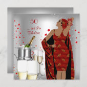 50e verjaardag Retro Diva Art Deco Red Silver Kaart (Voorkant / Achterkant)