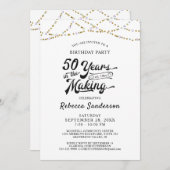 50e verjaardag Retro Gold Black String Lights Kaart (Voorkant / Achterkant)