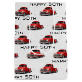 50e verjaardag Retro Red Truck Medium Gift Bag Medium Cadeauzakje (Achterkant)