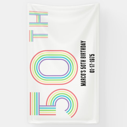 50e Verjaardag Retro Regenboog Cijfers Spandoek (Verticaal)