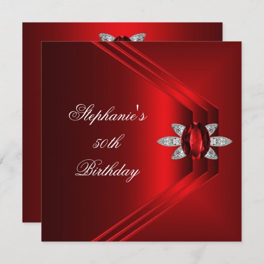 50e verjaardag Rich Red Silk Diamond Jewel Kaart (Voorkant / Achterkant)