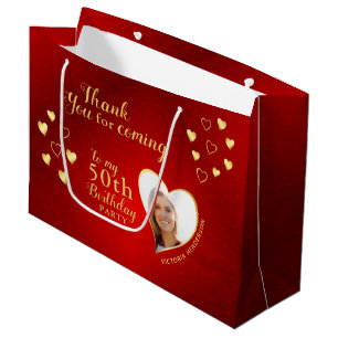 50e verjaardag rood en goud Dank je wel Groot Cadeauzakje