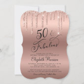 50e verjaardag Roos Gold Glitter Kaart (Voorkant)