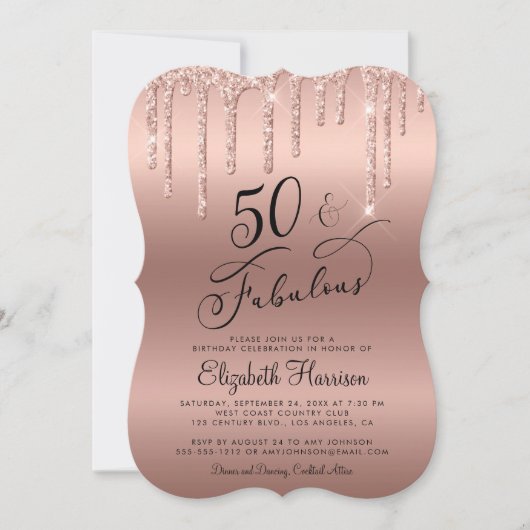 50e verjaardag Roos Gold Glitter Kaart (Voorkant)