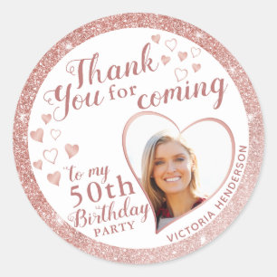 50e Verjaardag Roos Goud en Wit Dank u Ronde Sticker