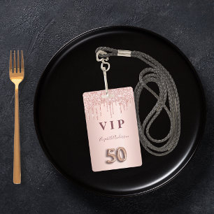 50e verjaardag roos goud glitter druppelt roze gla badge