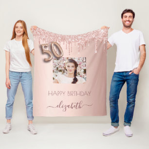 50e verjaardag roos goud glitter wazige roze foto fleece deken