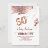 50e Verjaardag roos gouden blush druppels Uitnodig Kaart (Voorkant)