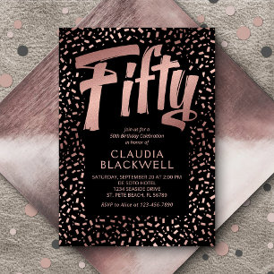 50e Verjaardag Roos Gouden Confetti Kaart