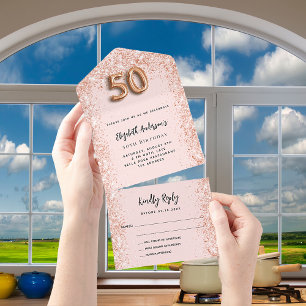 50e verjaardag roos gouden glans partij RSVP All In One Uitnodiging