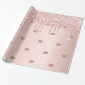 50e Verjaardag roos gouden roze druppels Cadeaupapier (Uitgerold)