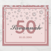 50e verjaardag roos gouden roze naam sparkling wijnetiket (Enkel label)