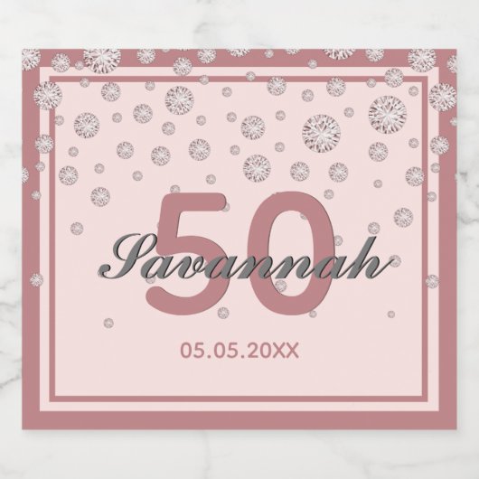 50e verjaardag roos gouden roze naam sparkling wijnetiket (Enkel label)