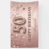 50e verjaardag roos gouden roze sterren ballonschr spandoek (Verticaal)