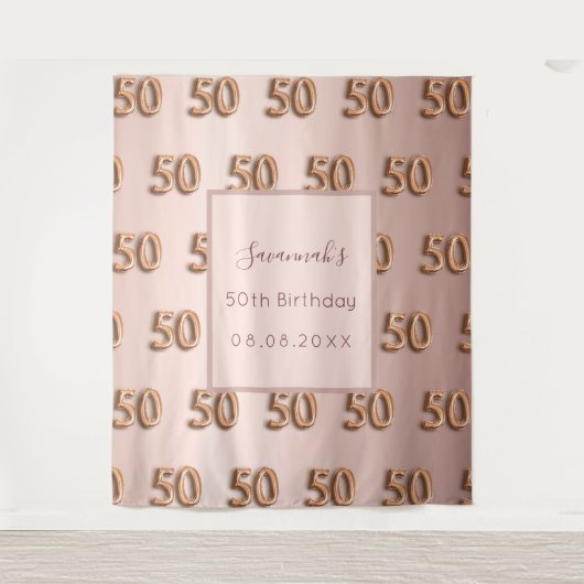 50e verjaardag roos goudroze monogram luxueus wandkleed (Voorkant)