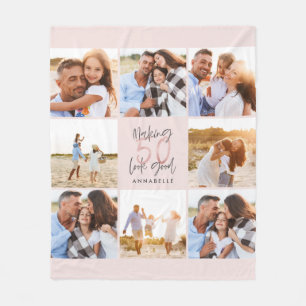 50e verjaardag roze girale fotocollage fleece deken