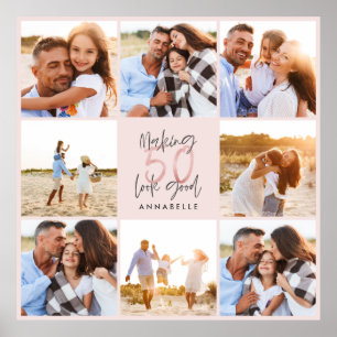 50e verjaardag roze girale fotocollage poster